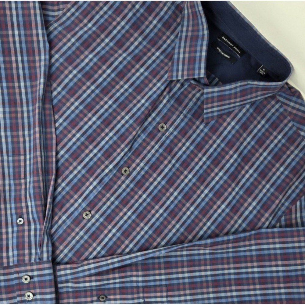 Zachary Prell Button Down Long Sleeve‎ Shirt Men's Size XL Blue Plaid Stretch